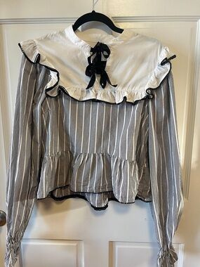 H&M Striped Ruffle Blouse with Tie